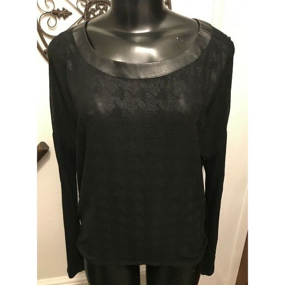 Small Trouve Long Sleeve Sheer Faux Leather Trim Women's Top - Picture 2 of 8